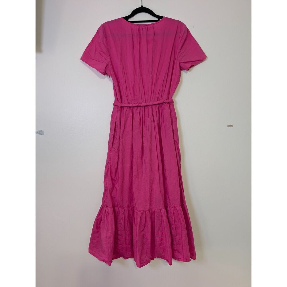 J.Crew Pink Cotton Tie-Waist Tiered Midi Dress Size 4 Preppy Cottagecore - Picture 8 of 11